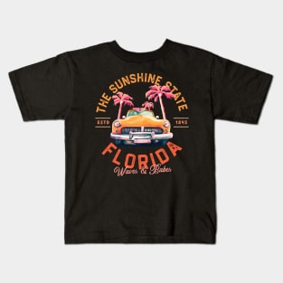 Florida, The Sunshine State Retro Summer Surf & Travel Art Kids T-Shirt